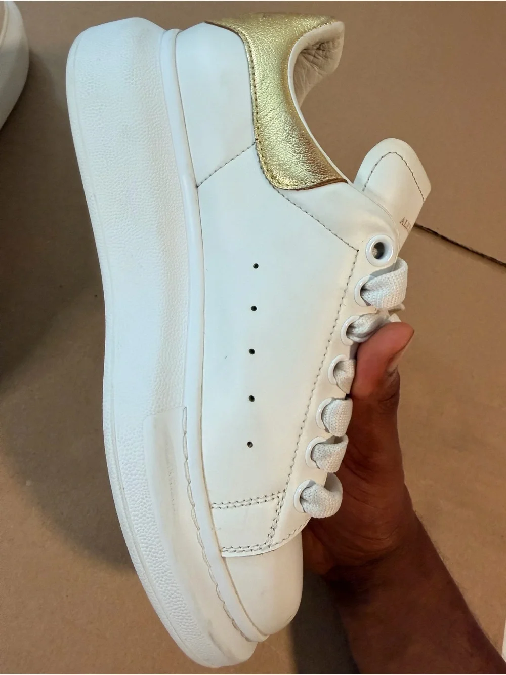 Alexander McQueen Oversized Sneakers White/Gold Leather